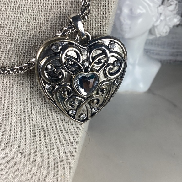Vintage Romantic Silver Heart‎ rhinestones Necklace Chain - Picture 3 of 12